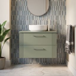 Balterley 2 Drawer Wall Hung Vanity Unit Colour Match Worktop, Green 800mm - thumbnail 8