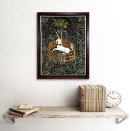 "Artery8 Wall Art Print Unicorn Rests in a Garden Medieval Mythical Animal Nature Art Middle Ages Tapestry Art Framed in Brown - Size: W12"" x H16""" - thumbnail 2