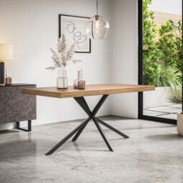 More4Homes Donni Dining Table & Chairs - Oak Effect Table Top w Black Legs + Maya Boucle Dining Chair Set Of 6 in Ivory - thumbnail 2
