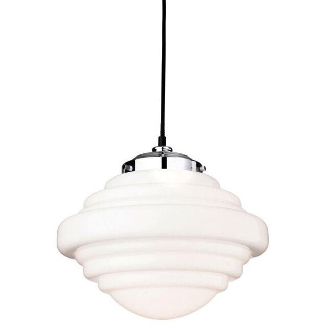Netlighting Art 1 Light Ceiling Pendant Chrome Opal White Glass E27 in Grey - image 1