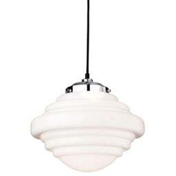Netlighting Art 1 Light Ceiling Pendant Chrome Opal White Glass E27 in Grey
