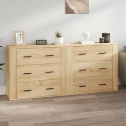 Berkfield Home Sideboards 2 pcs Sonoma Oak Engineered Wood in Light Tan - thumbnail 2
