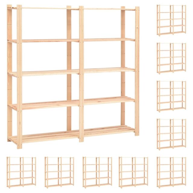 Berkfield Home 5-Tier Storage Racks 10 pcs 170x38x170 cm Solid Pinewood 500 kg in Beige - Size: 170 x 38 x 170 cm - image 1