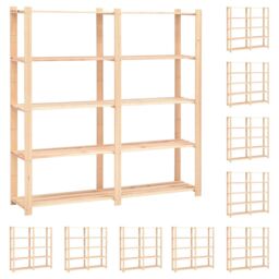 Berkfield Home 5-Tier Storage Racks 10 pcs 170x38x170 cm Solid Pinewood 500 kg in Beige - Size: 170 x 38 x 170 cm - thumbnail 1