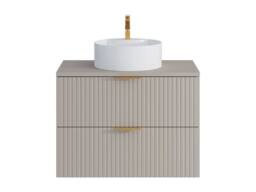 Vente-unique Fluted Wall-Hung Bathroom Unit With Round Countertop Basin - Beige - thumbnail 4