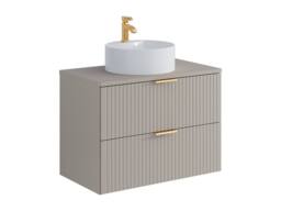 Vente-unique Fluted Wall-Hung Bathroom Unit With Round Countertop Basin - Beige - thumbnail 5