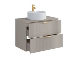 Vente-unique Fluted Wall-Hung Bathroom Unit With Round Countertop Basin - Beige - thumbnail 6
