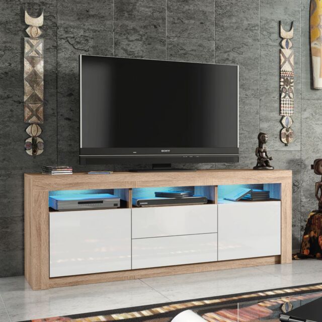 Creative Furniture Shine TV Unit 160cm - A Bright & Stylish Cabinet with Gloss Doors & LED Lights in Light Oak - image 1