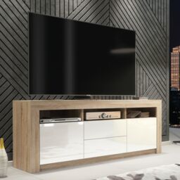 Creative Furniture Shine TV Unit 160cm - A Bright & Stylish Cabinet with Gloss Doors & LED Lights in Light Oak - thumbnail 5