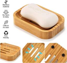 MANTRARAJ Pack of 2 Natural Wooden Bamboo Soap Dish Handmade Soap Holder Storage - thumbnail 3
