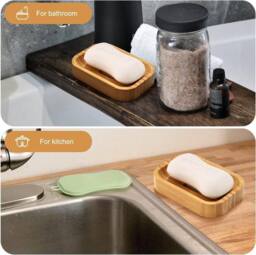 MANTRARAJ Pack of 2 Natural Wooden Bamboo Soap Dish Handmade Soap Holder Storage - thumbnail 6