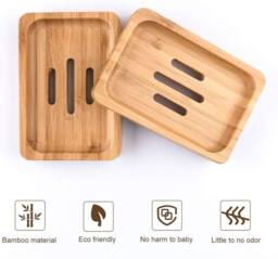 MANTRARAJ Pack of 2 Natural Wooden Bamboo Soap Dish Handmade Soap Holder Storage - thumbnail 2