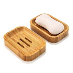 MANTRARAJ Pack of 2 Natural Wooden Bamboo Soap Dish Handmade Soap Holder Storage - thumbnail 1