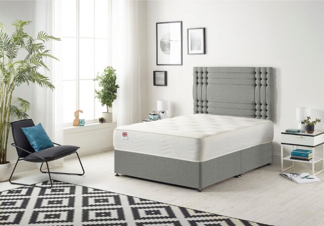 Somnior Flexby Linen Fabric Divan Bed with Orthopeadic Sprung Memory Foam Mattress & Headboard in Silver - Size: Single - image 1