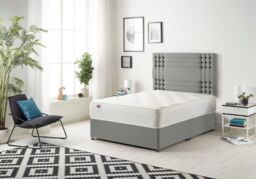 Somnior Flexby Linen Fabric Divan Bed with Orthopeadic Sprung Memory Foam Mattress & Headboard in Silver - Size: Single