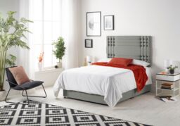 Somnior Flexby Linen Fabric Divan Bed with Orthopeadic Sprung Memory Foam Mattress & Headboard in Silver - Size: Single - thumbnail 2