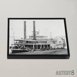 "Artery8 River Steamboat Ben Campbell At Landing Framed Canvas Wall Art Print in Grey - Size: W12"" x H16""" - thumbnail 2