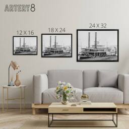 "Artery8 River Steamboat Ben Campbell At Landing Framed Canvas Wall Art Print in Grey - Size: W12"" x H16""" - thumbnail 4