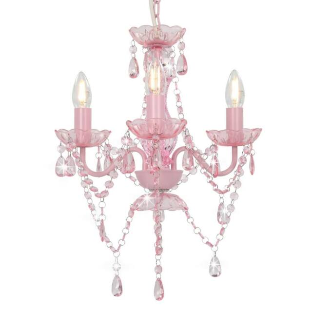 Berkfield Home Chandelier with Beads Pink Round 3 x E14 - image 1
