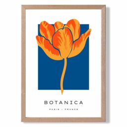 ARTZE Orange & Blue Tulip Flower Market Exhibition Framed Print SIZE: A4 with Oak Frame