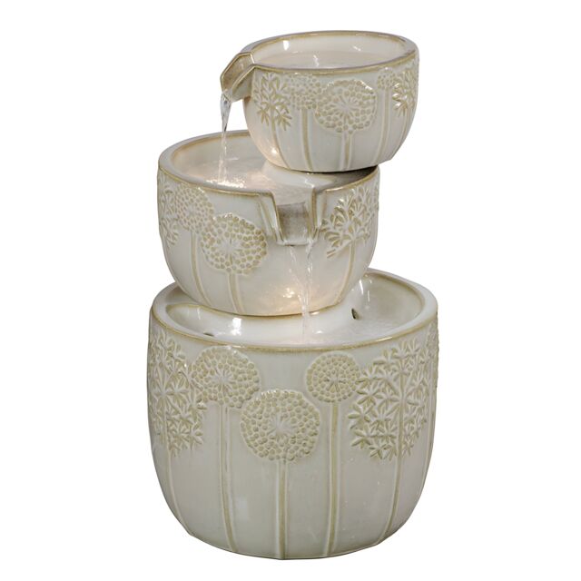 Primrose Ceramic Bronte Cascading Bowls Patio Water Feature with LED Lights 62cm in Stone - image 1