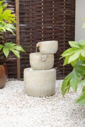 Primrose Ceramic Bronte Cascading Bowls Patio Water Feature with LED Lights 62cm in Stone - thumbnail 5