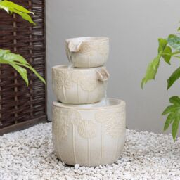 Primrose Ceramic Bronte Cascading Bowls Patio Water Feature with LED Lights 62cm in Stone - thumbnail 4
