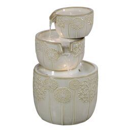 Primrose Ceramic Bronte Cascading Bowls Patio Water Feature with LED Lights 62cm in Stone - thumbnail 1