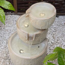 Primrose Ceramic Bronte Cascading Bowls Patio Water Feature with LED Lights 62cm in Stone - thumbnail 6