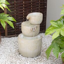 Primrose Ceramic Bronte Cascading Bowls Patio Water Feature with LED Lights 62cm in Stone - thumbnail 3