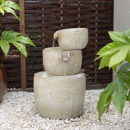 Primrose Ceramic Bronte Cascading Bowls Patio Water Feature with LED Lights 62cm in Stone - thumbnail 2