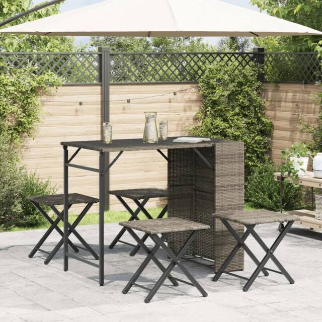 Berkfield Home Beautiful 5 Piece Garden Dining Set Foldable Grey Poly Rattan - image 1