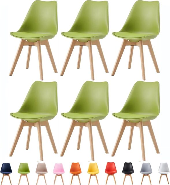 MCC Direct Set of 6 Dining Chairs with Solid Wooden Legs & Seat Cushions Eva in Green - image 1