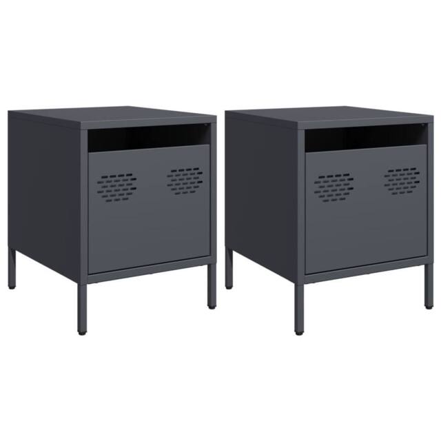 Berkfield Home Bedside Cabinets¬†2 pcs Anthracite 35x39x43.5 cm Steel in Dark Grey - image 1