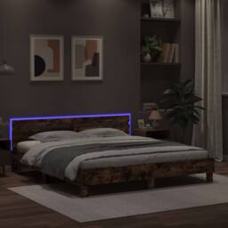 Berkfield Home Durable Bed Frame with LED without Mattress Smoked Oak 180x200 cm in Brown - Size: Super King - thumbnail 4