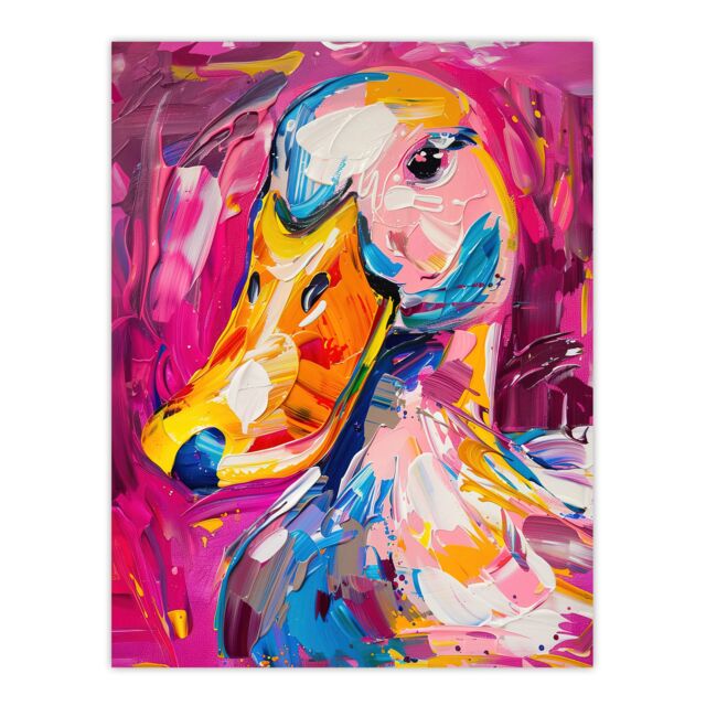 "Artery8 Aylesbury Duck Portrait Hot Pink Acrylic Painting Wall Art Print - Size: W12"" x H16""" - image 1