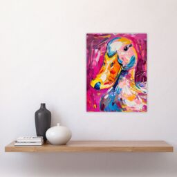 "Artery8 Aylesbury Duck Portrait Hot Pink Acrylic Painting Wall Art Print - Size: W12"" x H16""" - thumbnail 4