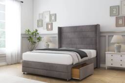 "Sloomy Sterling Naples Divan Base No Drawers - 54"" Wing Headboard-Footboard in Grey - Size: Small Double" - thumbnail 4