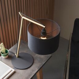 Loops 2 PACK Brass Plated Angular Table Lamp - Black Base & Cotton Shade - Desk Light - thumbnail 5