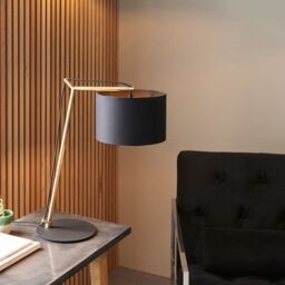 Loops 2 PACK Brass Plated Angular Table Lamp - Black Base & Cotton Shade - Desk Light - thumbnail 3