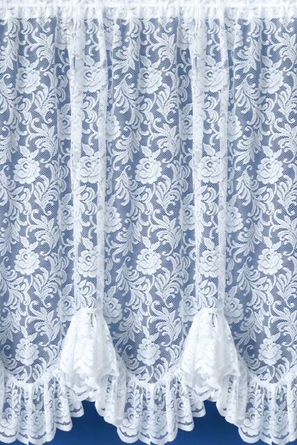 Tyrone Textiles Kew Traditional Floral White Net Curtain Flounce - Size: 300 cm width x 91 cm drop - image 1