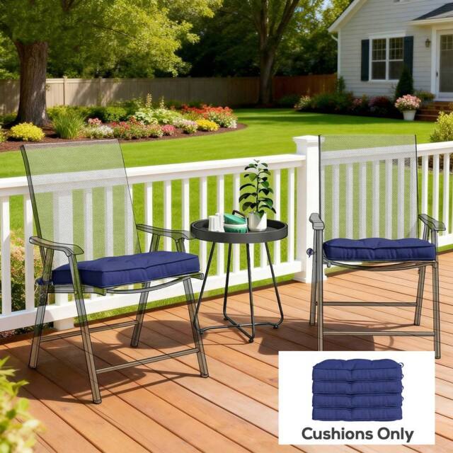 OUTSUNNY 42 x 42cm Replacement Garden Seat Cushion Pad with Ties, Dark Blue - Size: 42 x 42 cm - image 1