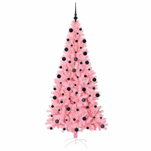 Berkfield Home Lush Christmas Tree with 300 LEDs with Stand Pink 210 cm PVC - image 1