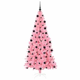 Berkfield Home Lush Christmas Tree with 300 LEDs with Stand Pink 210 cm PVC - thumbnail 4