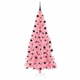 Berkfield Home Lush Christmas Tree with 300 LEDs with Stand Pink 210 cm PVC