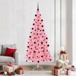 Berkfield Home Lush Christmas Tree with 300 LEDs with Stand Pink 210 cm PVC - thumbnail 2