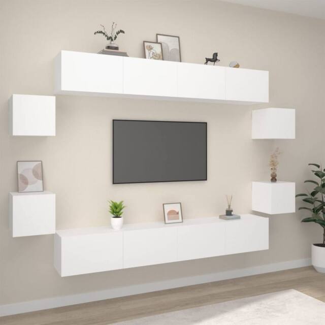 Berkfield Home 8 Piece TV Cabinet Set White Engineered Wood - image 1