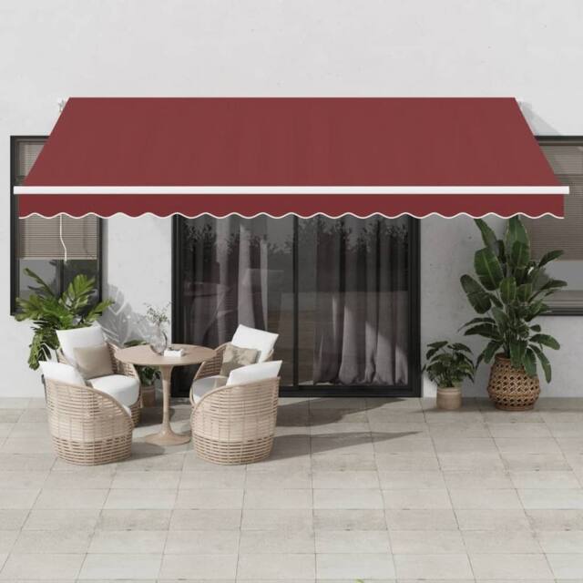 Berkfield Home Manual Retractable Awning with LED Burgundy 450x350 cm in Red - image 1