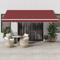 Berkfield Home Manual Retractable Awning with LED Burgundy 450x350 cm in Red - thumbnail 1