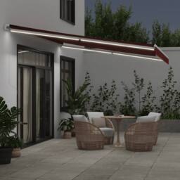 Berkfield Home Manual Retractable Awning with LED Burgundy 450x350 cm in Red - thumbnail 3